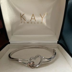Silver/Rose Gold/Diamond Heart Bangle Bracelet